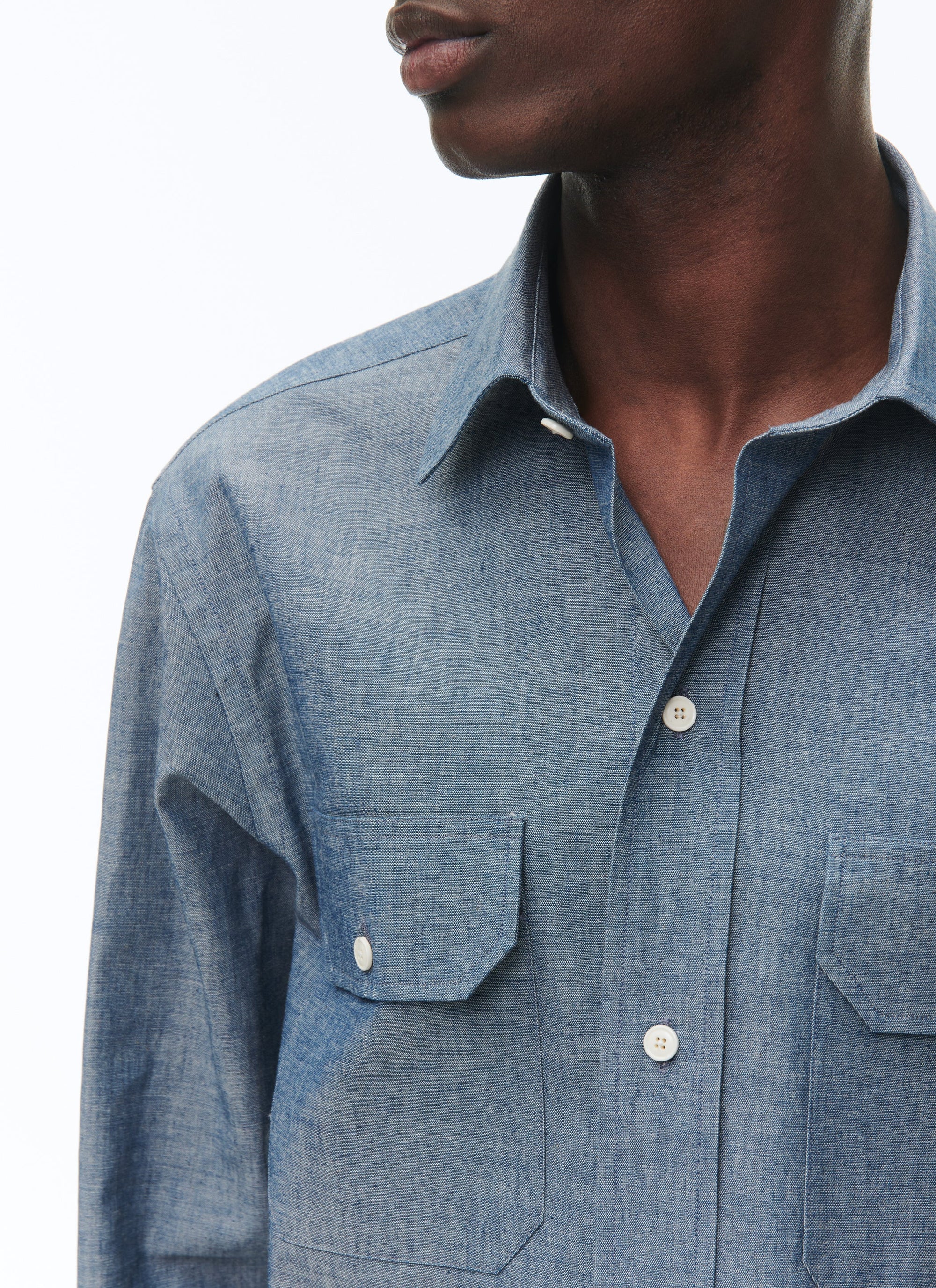 Cotton chambray overshirt - Denim blue