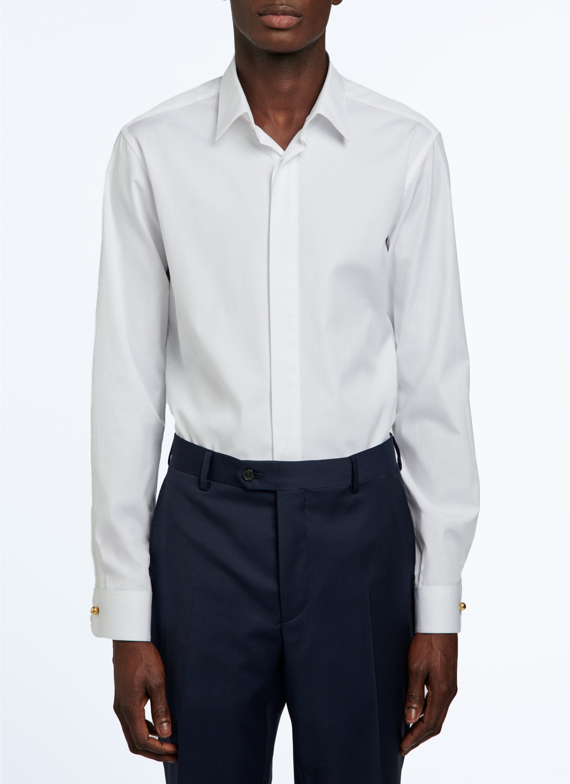 Fitted shirt with stand-up collar - White
