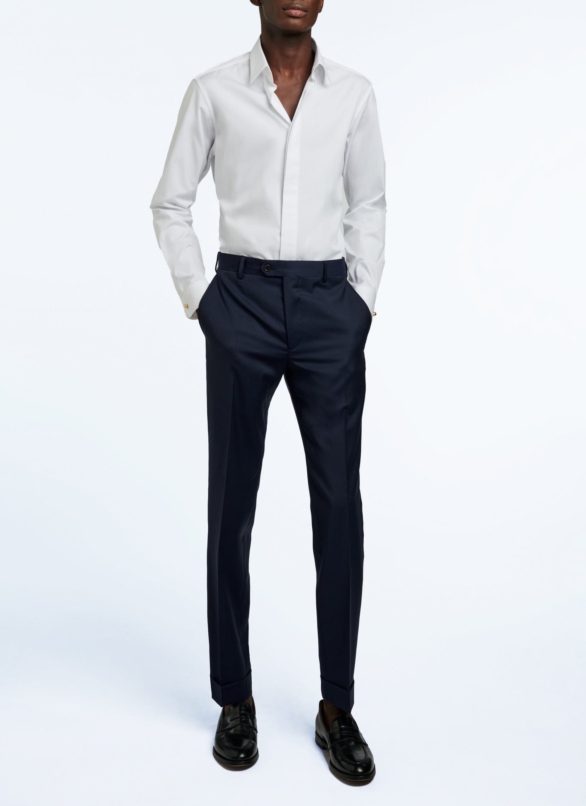 Fitted shirt with stand-up collar - White