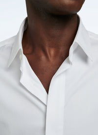 Fitted shirt with stand-up collar - White