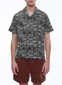 Chemise droite à col ouverte - Noir