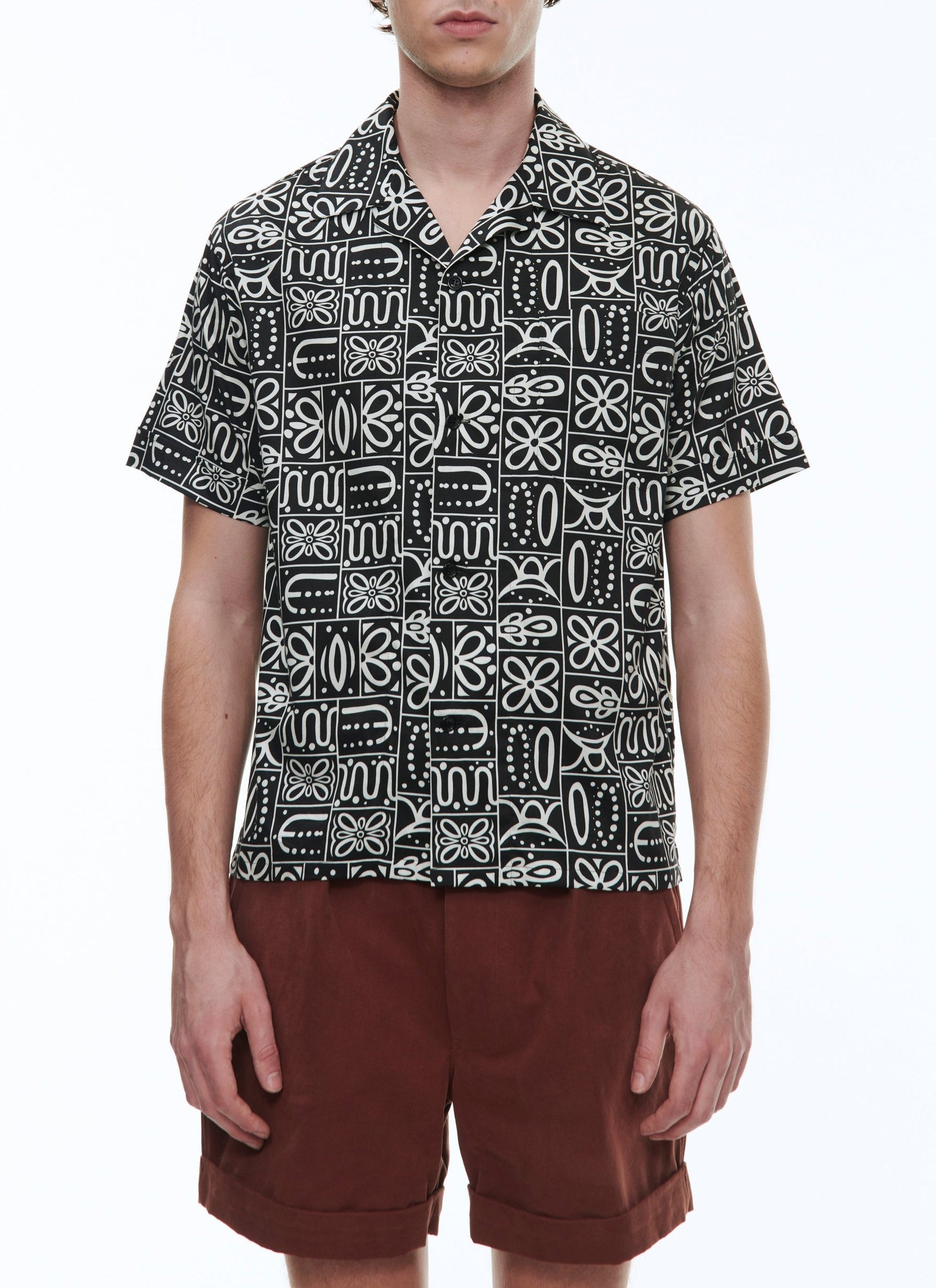 Chemise droite à col ouverte - Noir