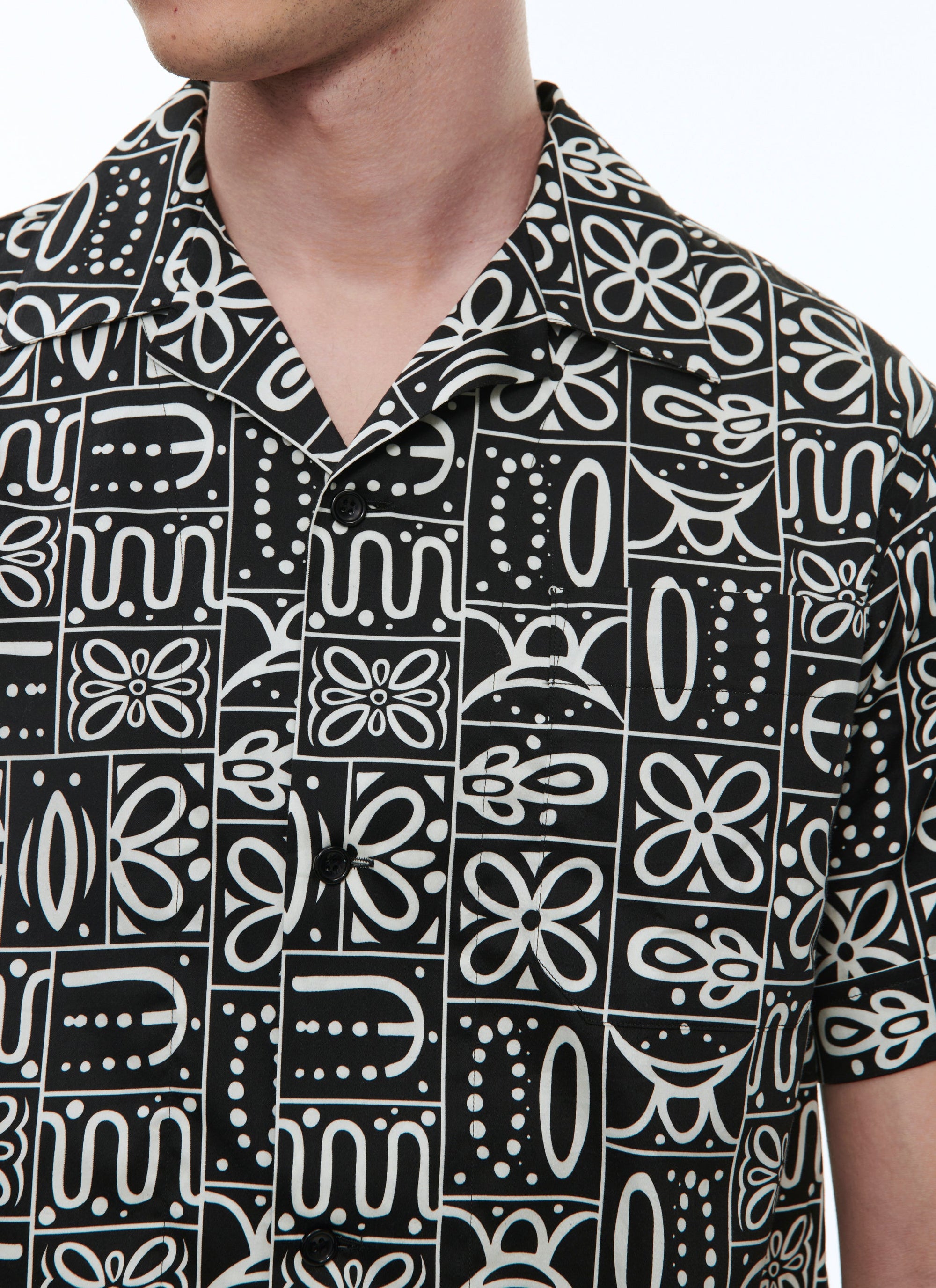 Chemise droite à col ouverte - Noir