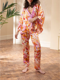 Pantalon Jardins de Lumière en soie imprimé - Bouquet Lumière