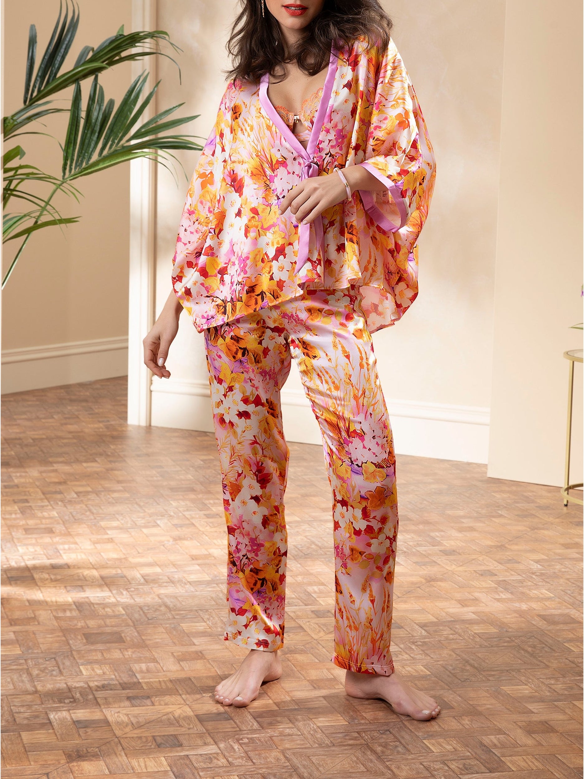 Pantalon Jardins de Lumière en soie imprimé - Bouquet Lumière