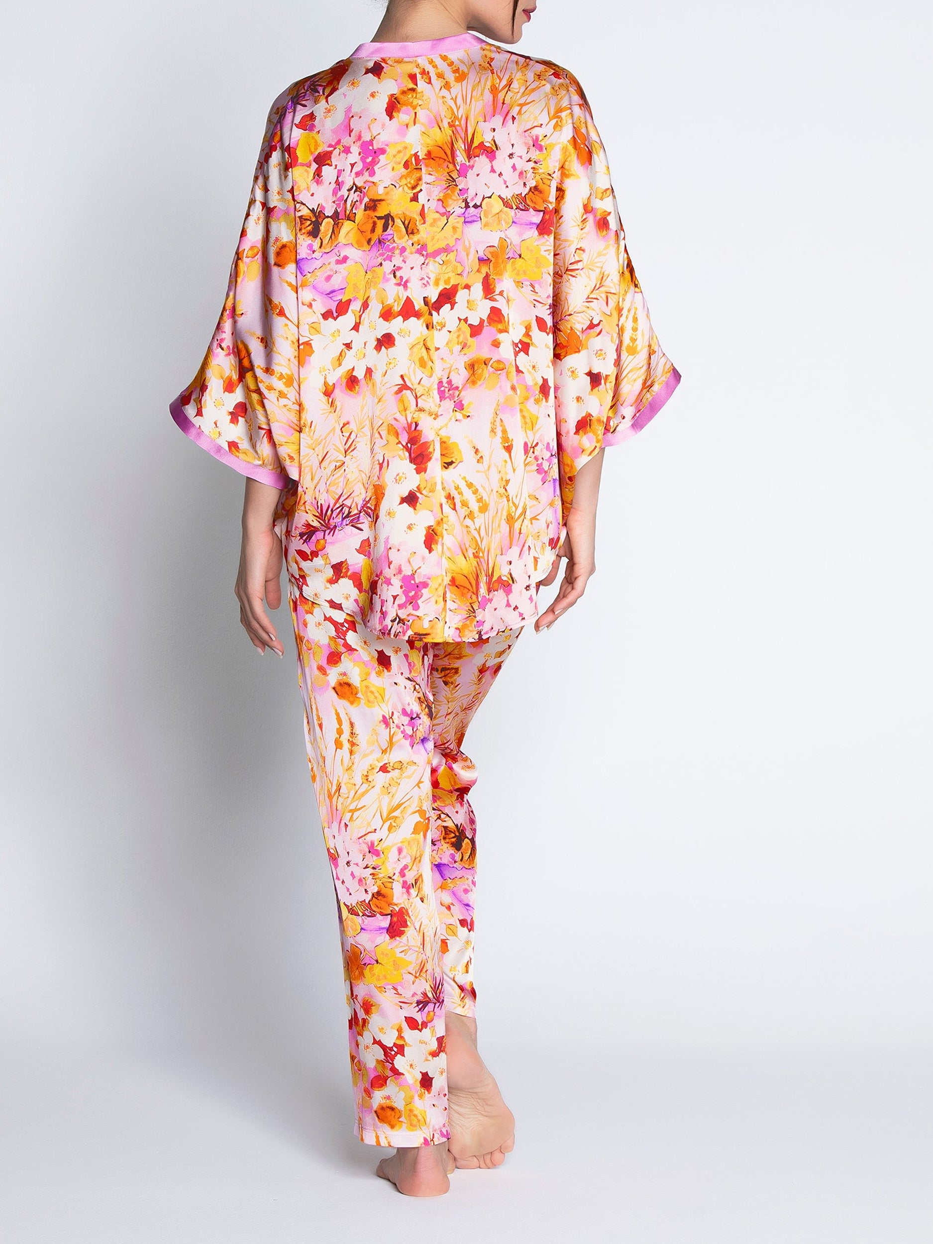 Pantalon Jardins de Lumière en soie imprimé - Bouquet Lumière
