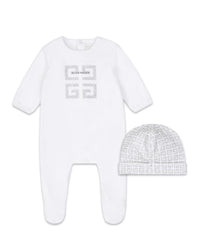 Ensemble pyjama et bonnet en velours éponge - Blanc