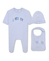 Ensemble pyjama bavoir et bonnet en coton - Ciel