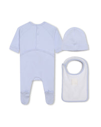 Ensemble pyjama bavoir et bonnet en coton - Ciel