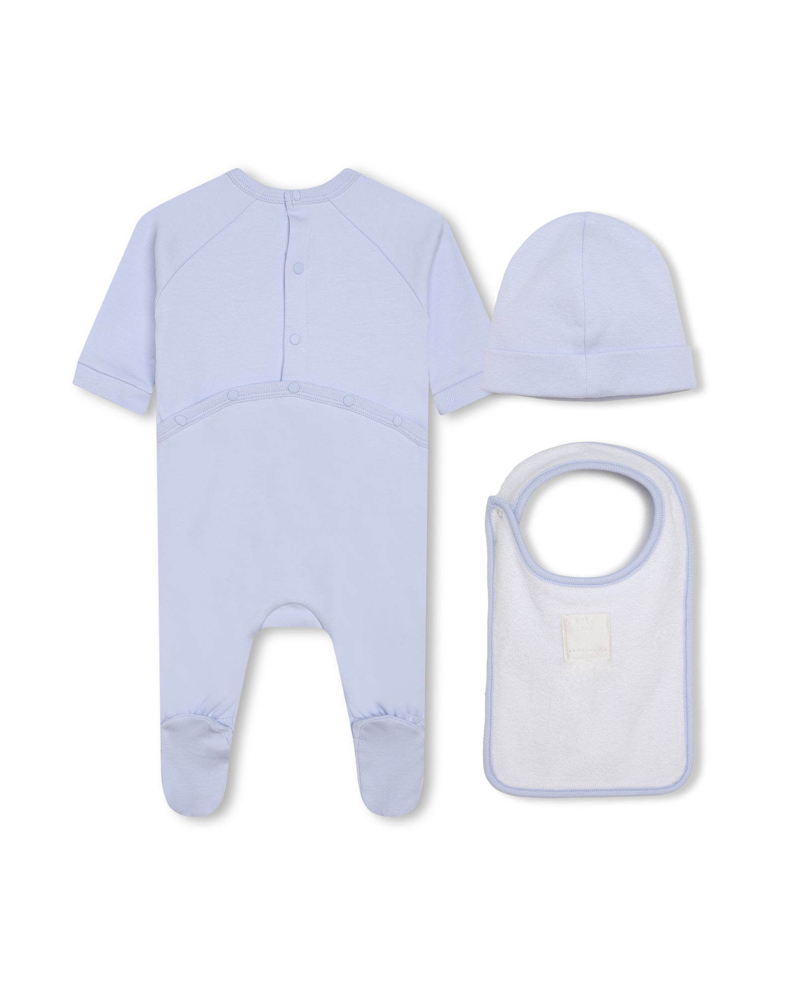 Ensemble pyjama bavoir et bonnet en coton - Ciel