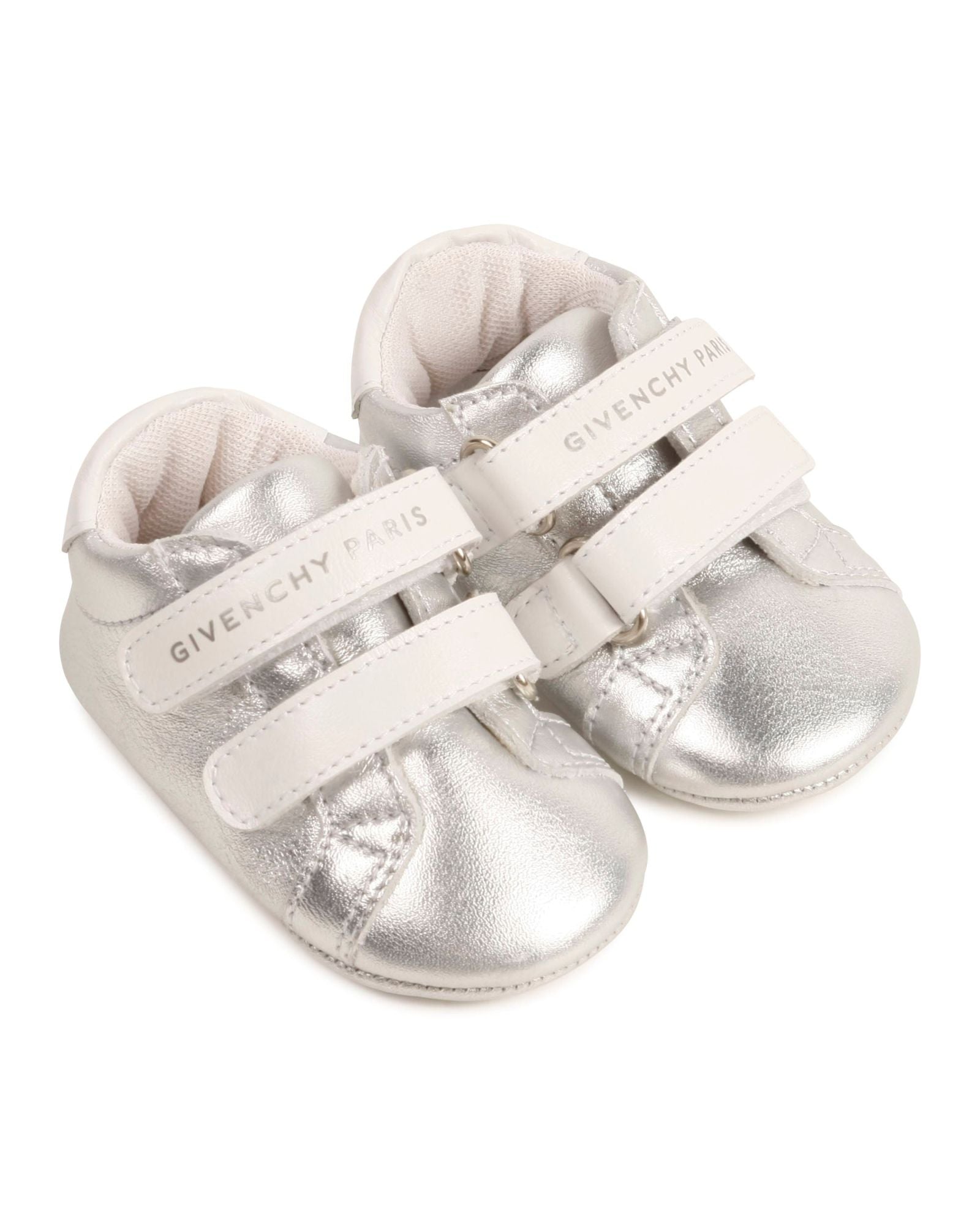Chaussons à scratch en cuir - Silver