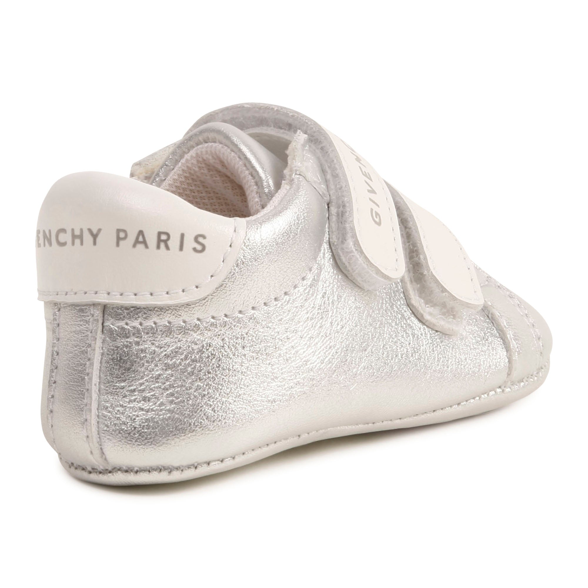 Chaussons à scratch en cuir - Silver