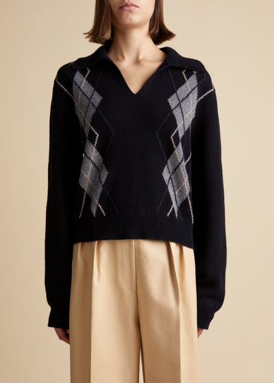 Hana sweater in cashmere - Black & Smoke