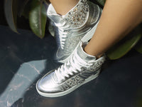 Sneakers Hawaii en cuir - Silver & Crystal