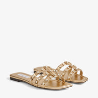 Hazal flat leather sandals with metal effect and studs - Gold