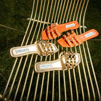 Hazal flat leather sandals with metal effect and studs - Gold