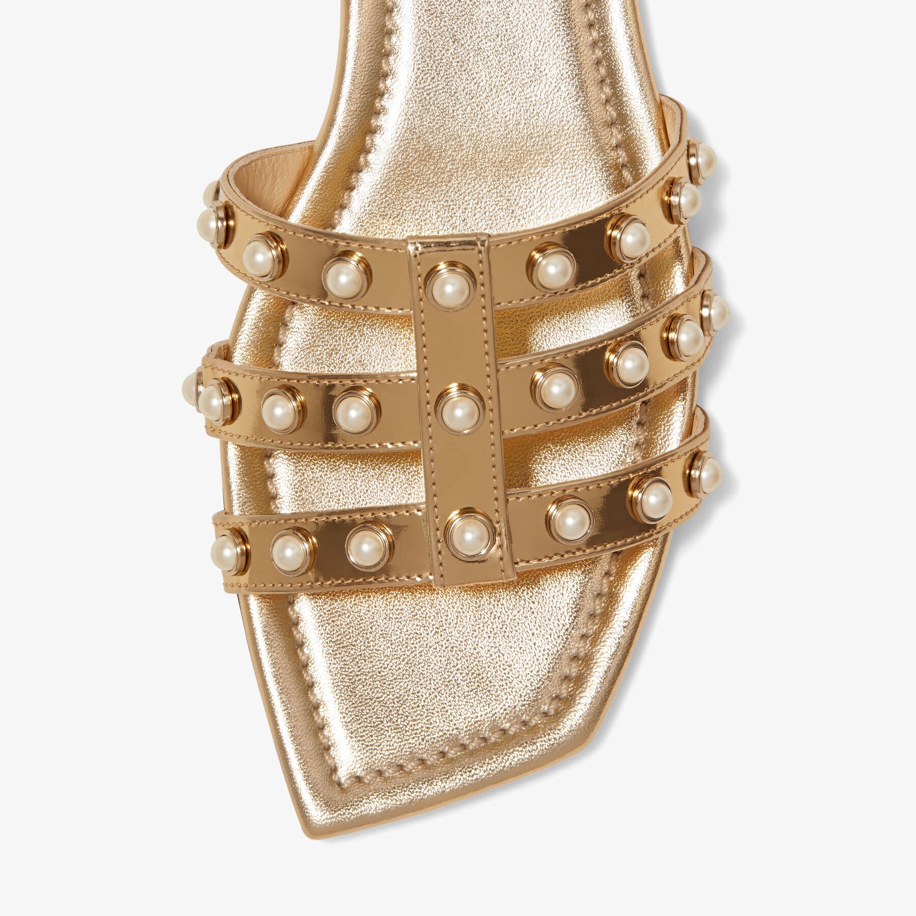 Hazal flat leather sandals with metal effect and studs - Gold