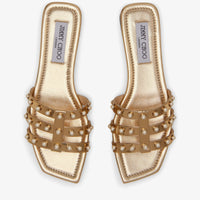 Hazal flat leather sandals with metal effect and studs - Gold