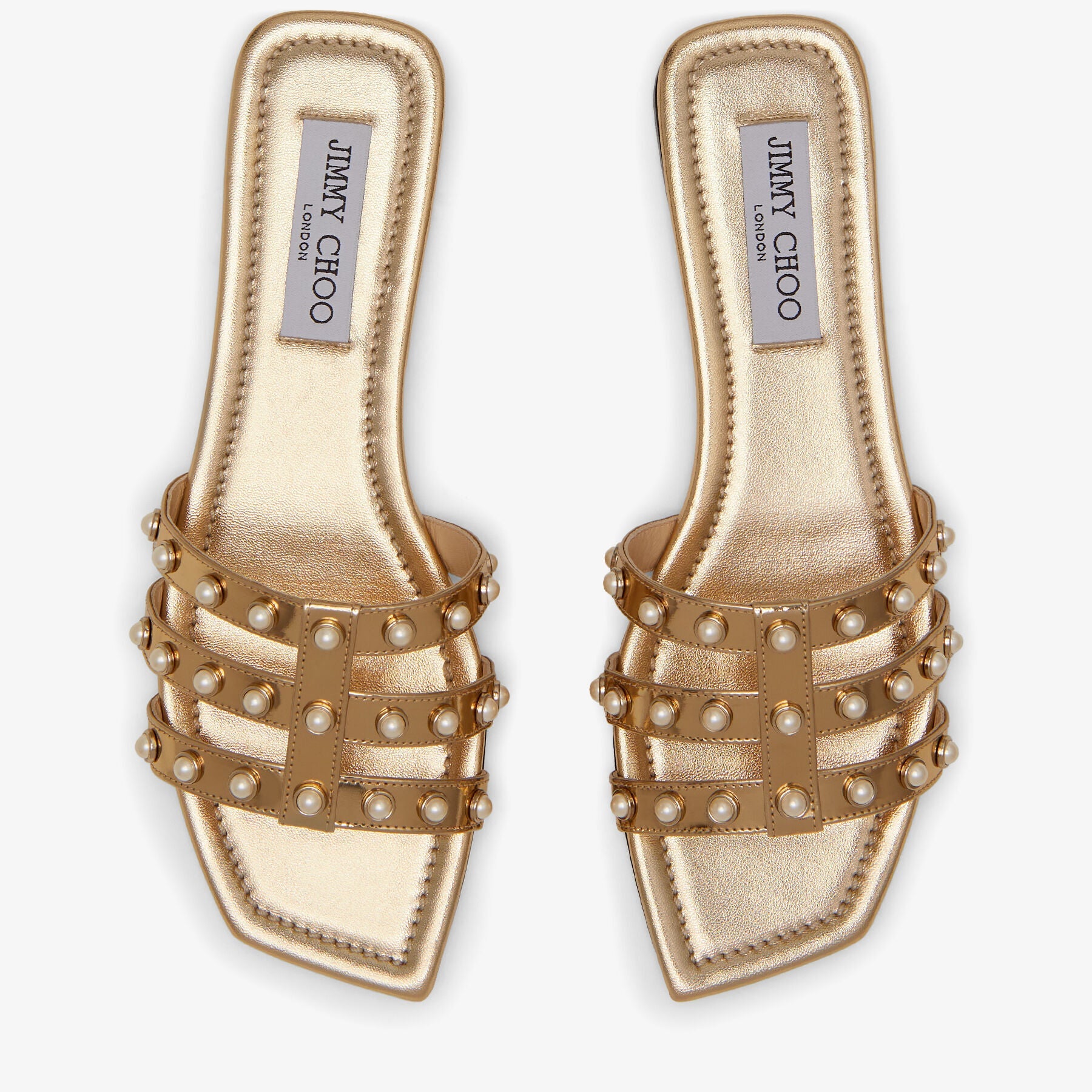 Hazal flat leather sandals with metal effect and studs - Gold