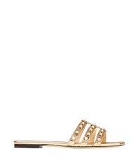 Hazal flat leather sandals with metal effect and studs - Gold
