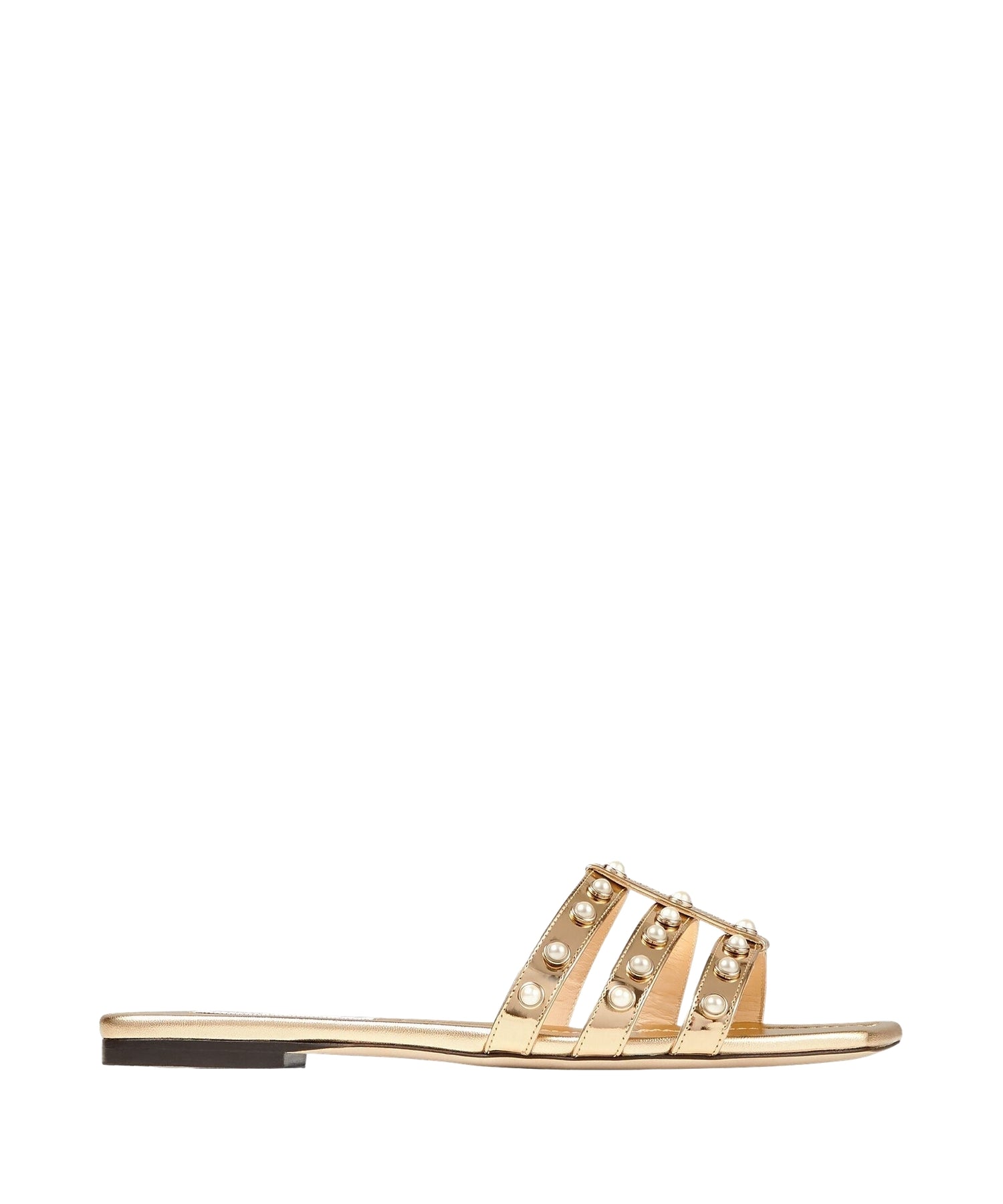 Hazal flat leather sandals with metal effect and studs - Gold