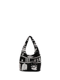Petit Sac Shopper À Perles - Black/White