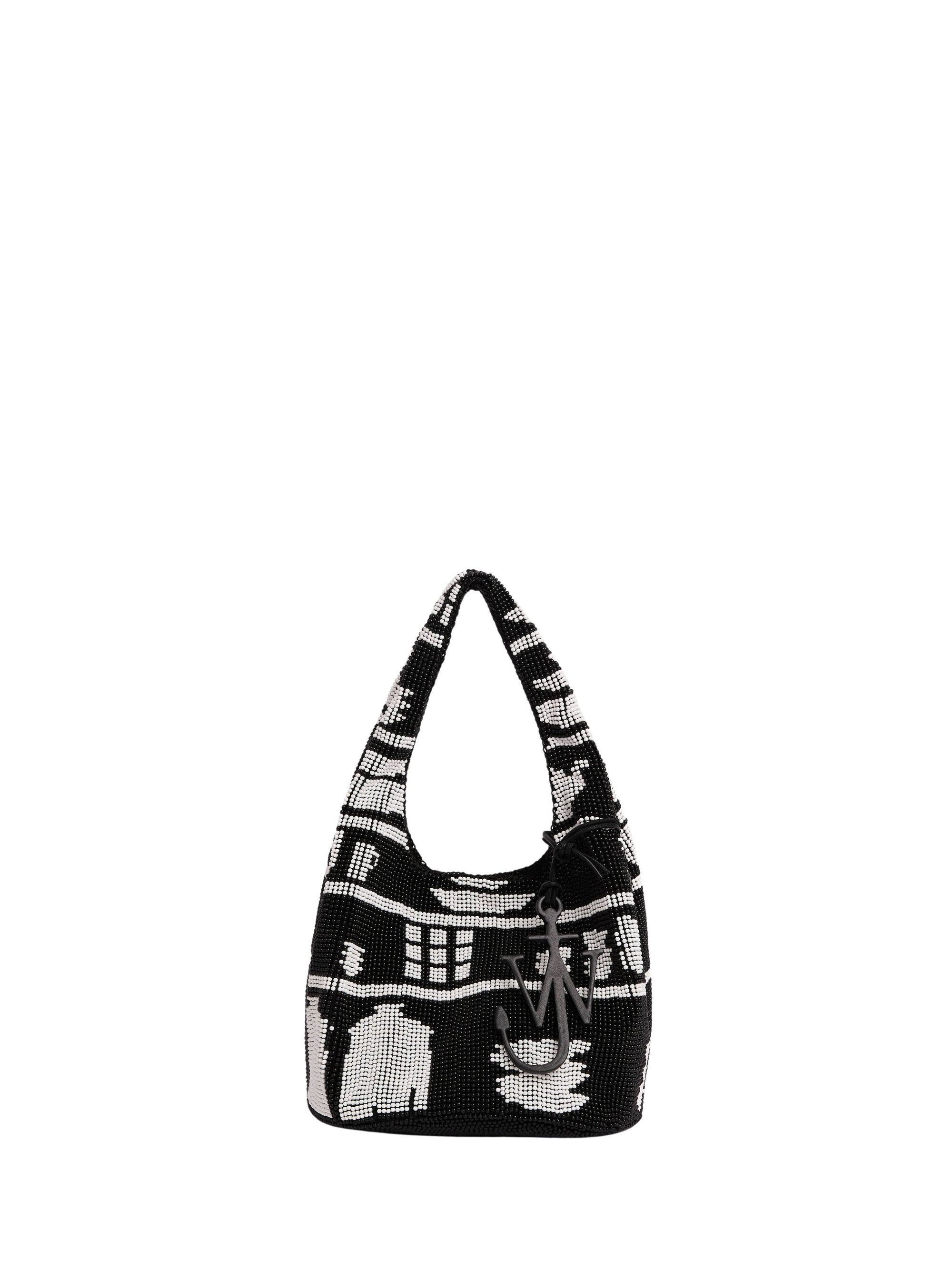 Petit Sac Shopper À Perles - Black/White