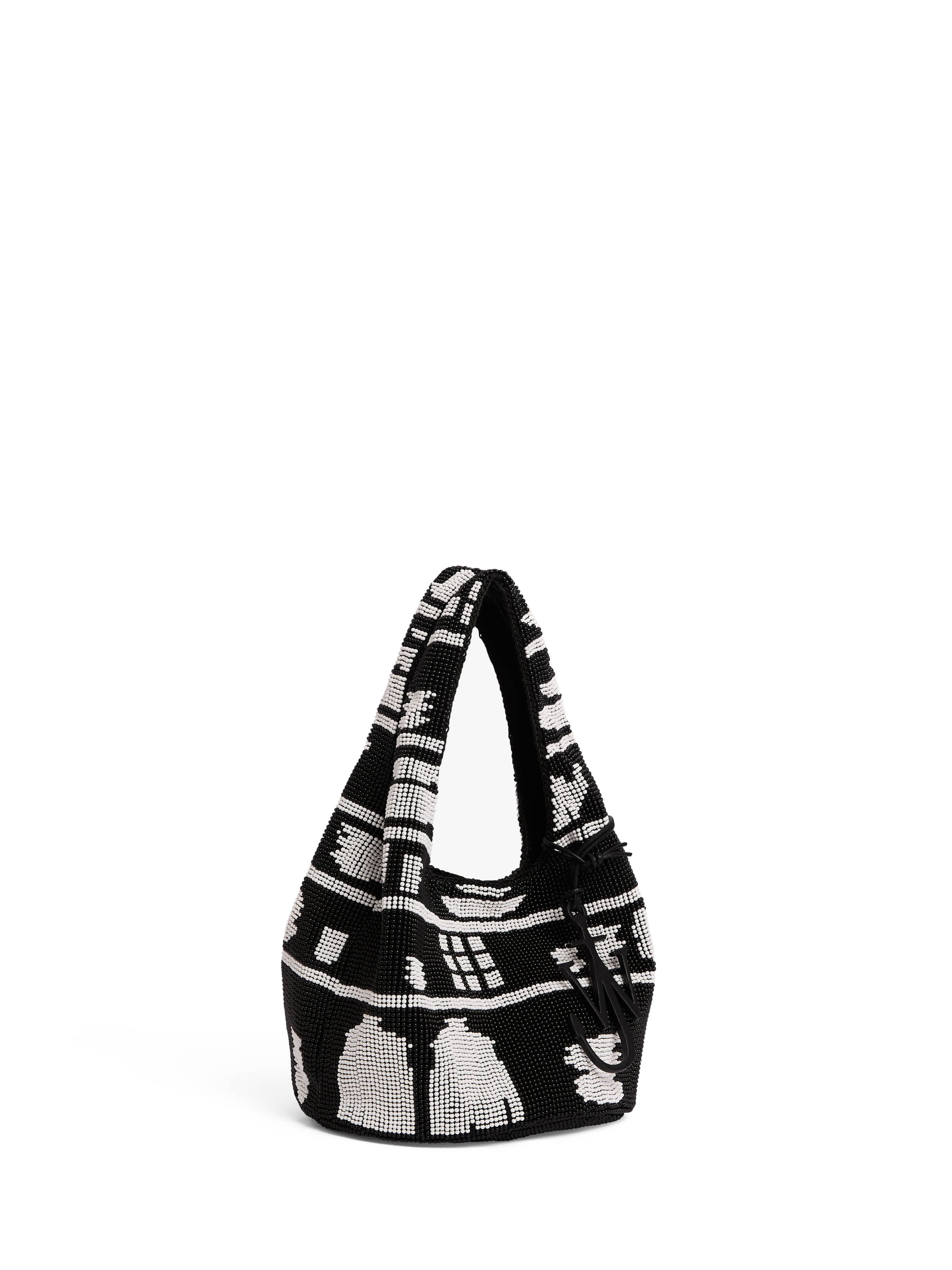 Petit Sac Shopper À Perles - Black/White