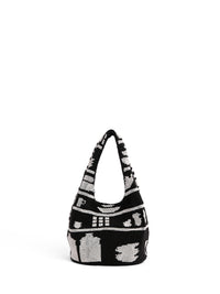 Petit Sac Shopper À Perles - Black/White