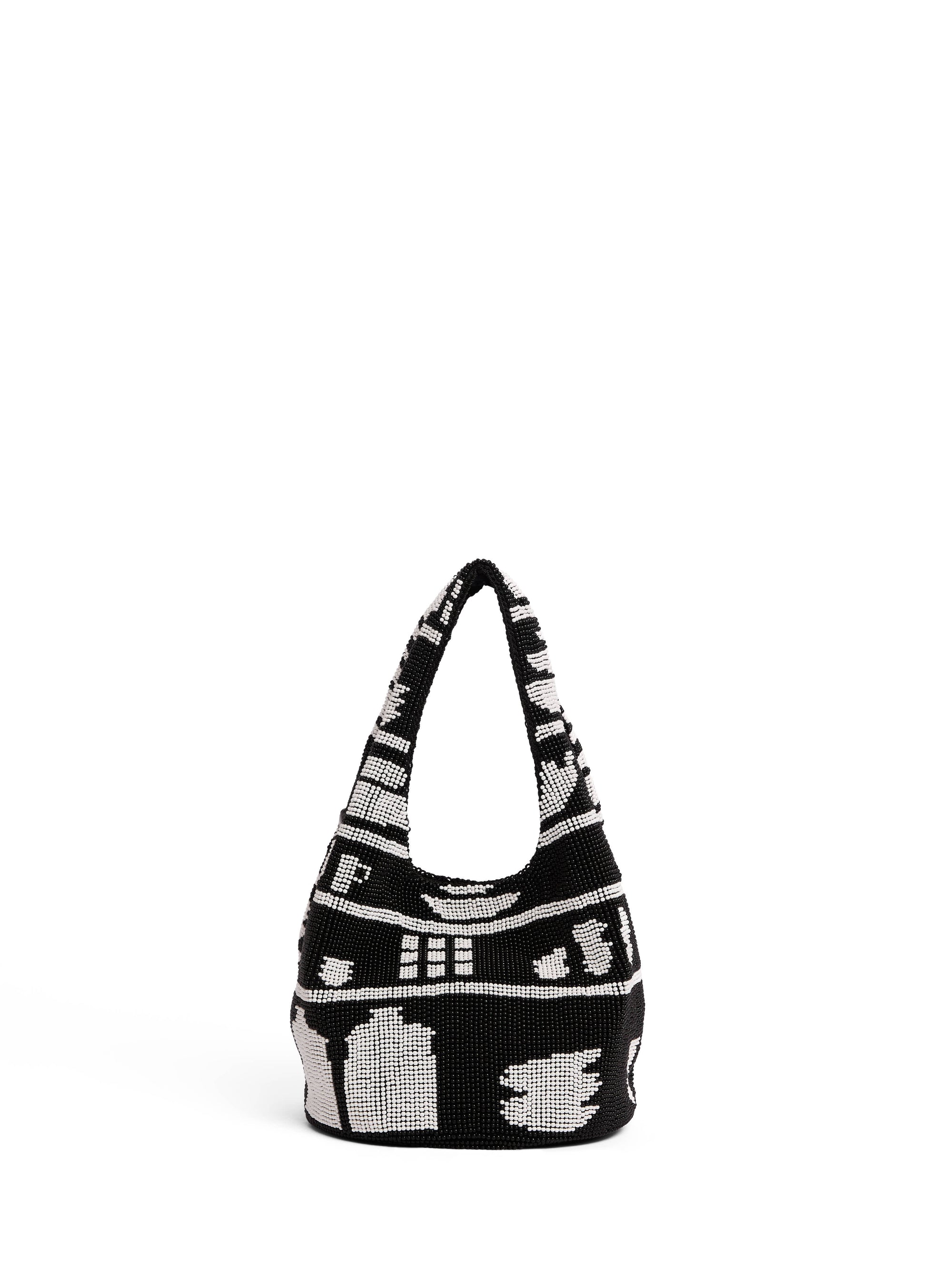 Petit Sac Shopper À Perles - Black/White
