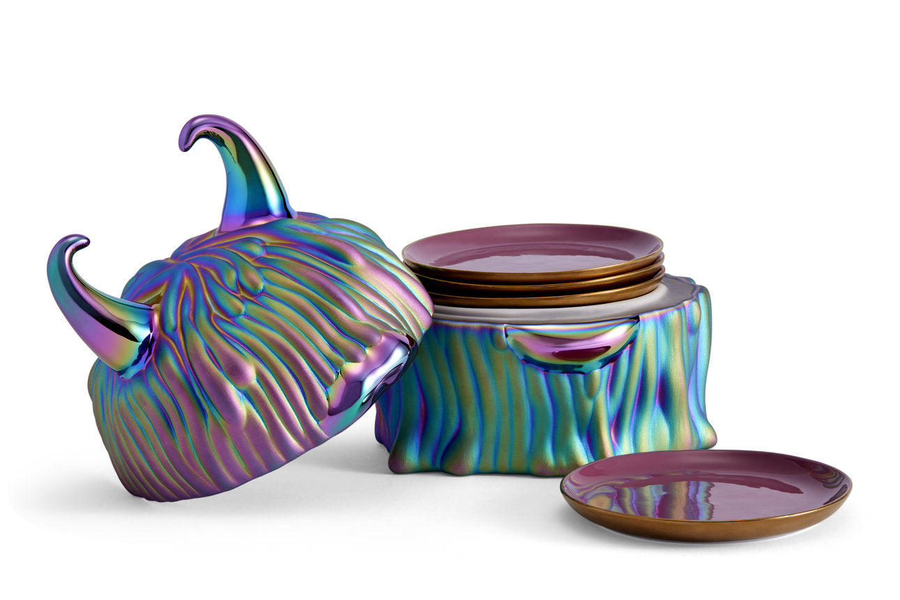 Boîte disco avec assiettes Lynda Haas Brothers en porcelaine - Multicolore