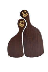 Set of 2 Haas Oak and Gold Cheese Trays - Brown