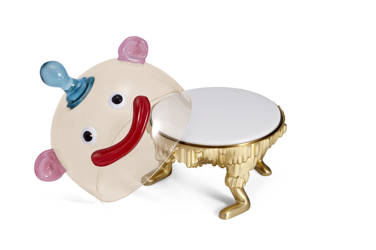 Petit présentoir à gâteau & cloche Haas Brothers en porcelaine - Or & Multicolore