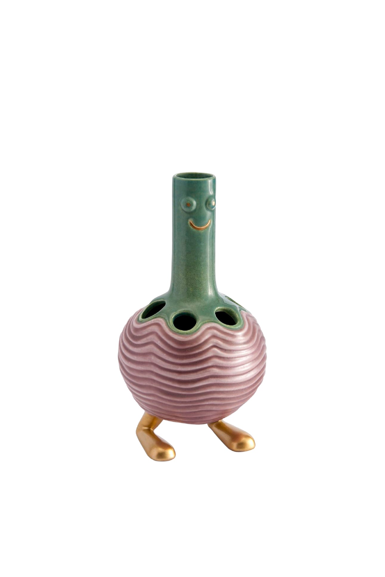 Haas Simon small earthenware and brass vase - Pink & Green