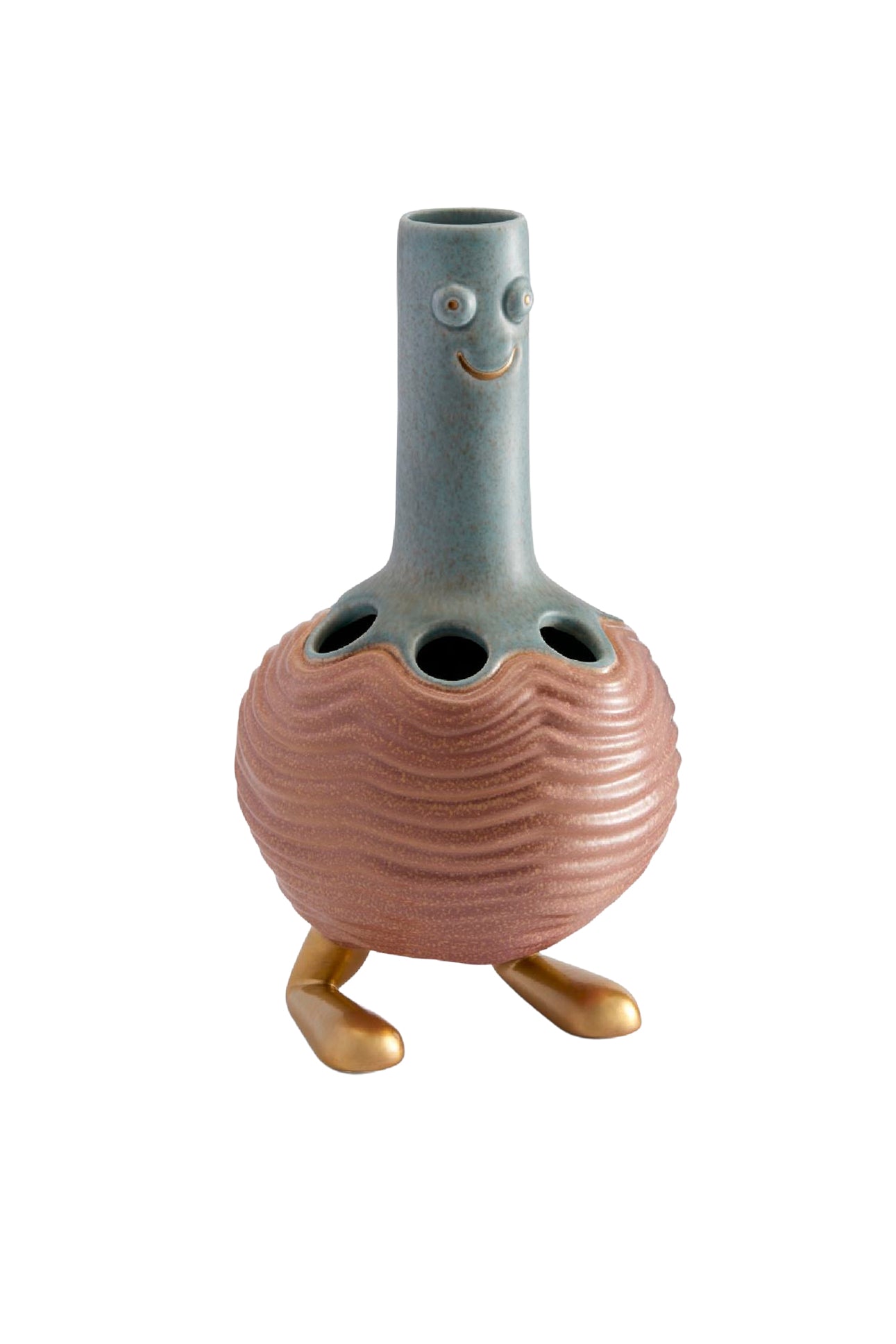 Haas Carey large earthenware and brass vase - Red & Grey