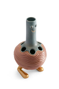 Grand vase Haas Carey en faïence et laiton - Red & Grey