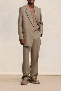 Blazer oversize croisé en laine - Taupe