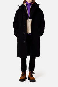 Manteau matelassé à capuche en laine - Black