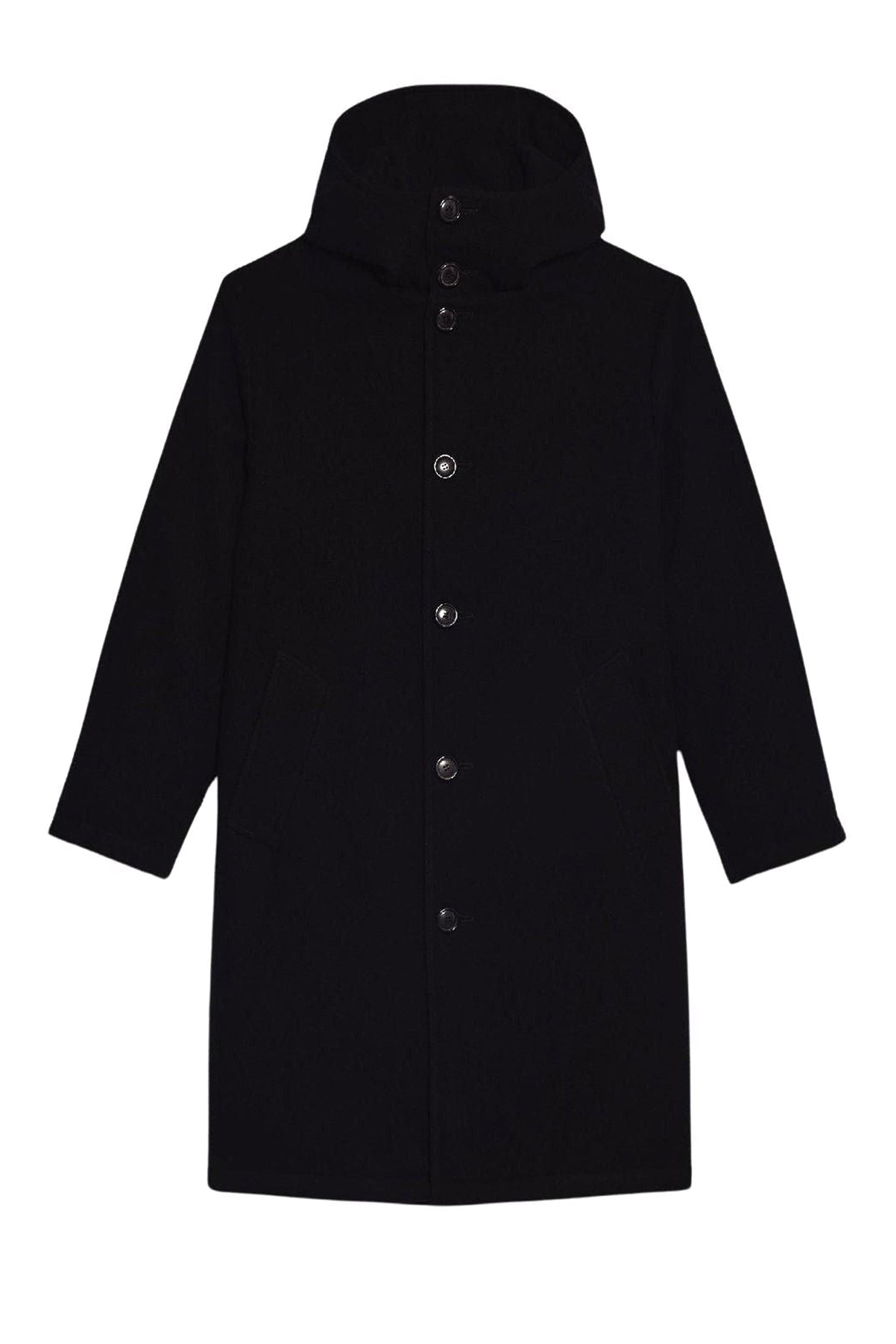 Manteau matelassé à capuche en laine - Black