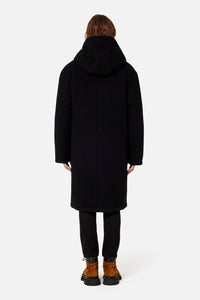 Manteau matelassé à capuche en laine - Black