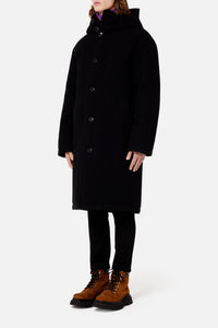 Manteau matelassé à capuche en laine - Black