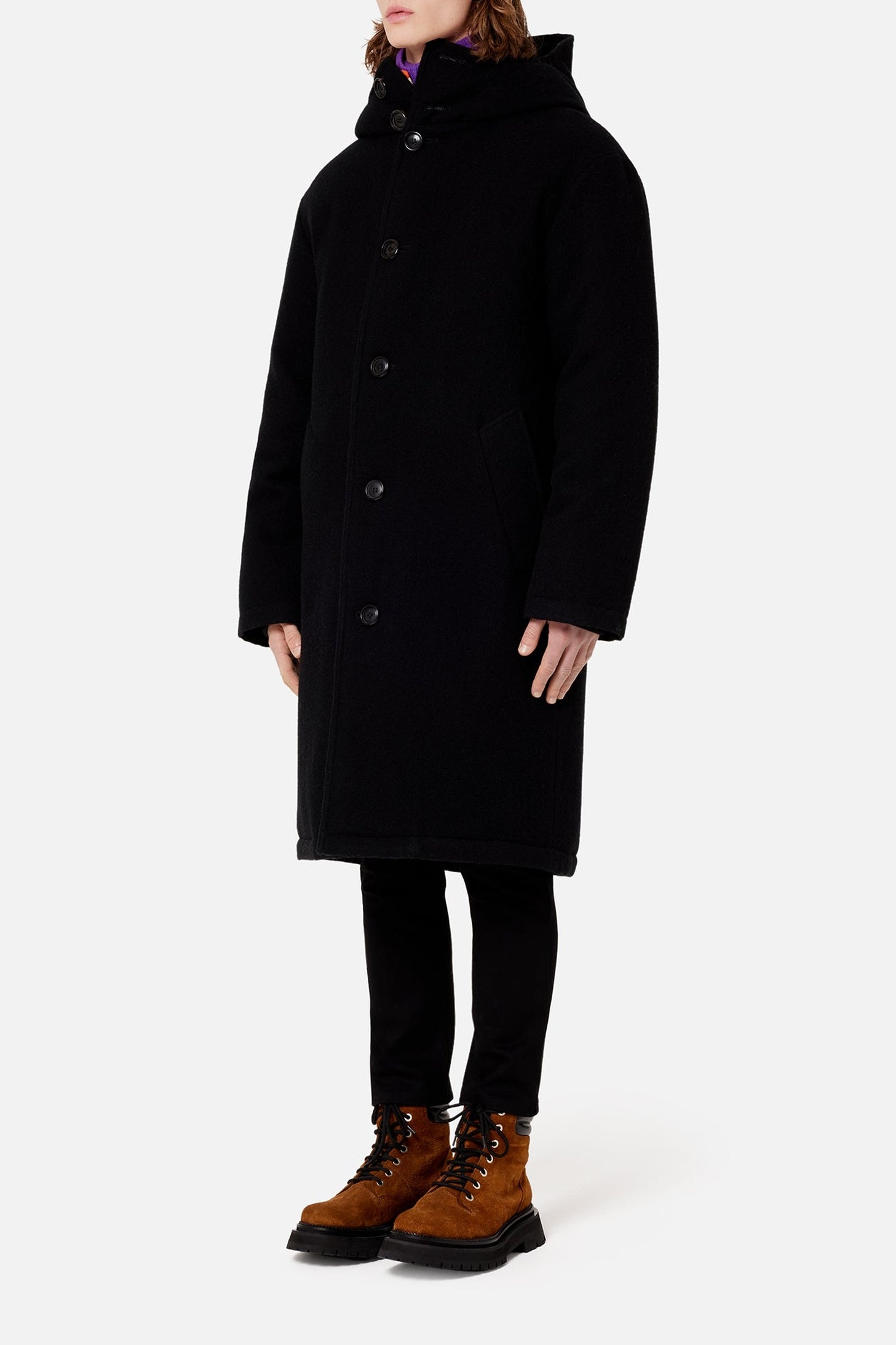 Manteau matelassé à capuche en laine - Black