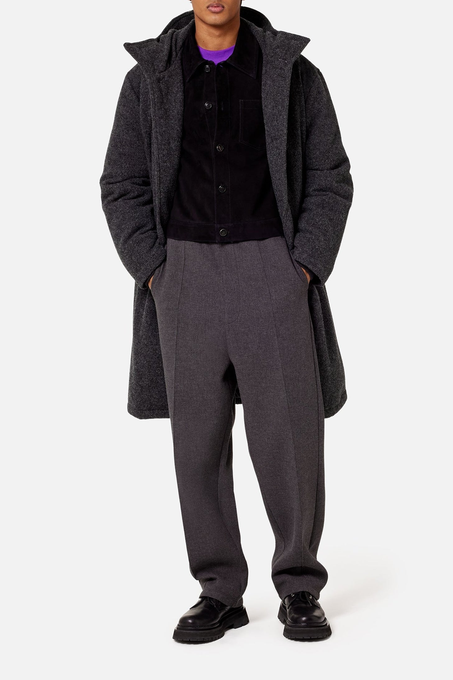 Manteau matelassé à capuche en laine - Grey