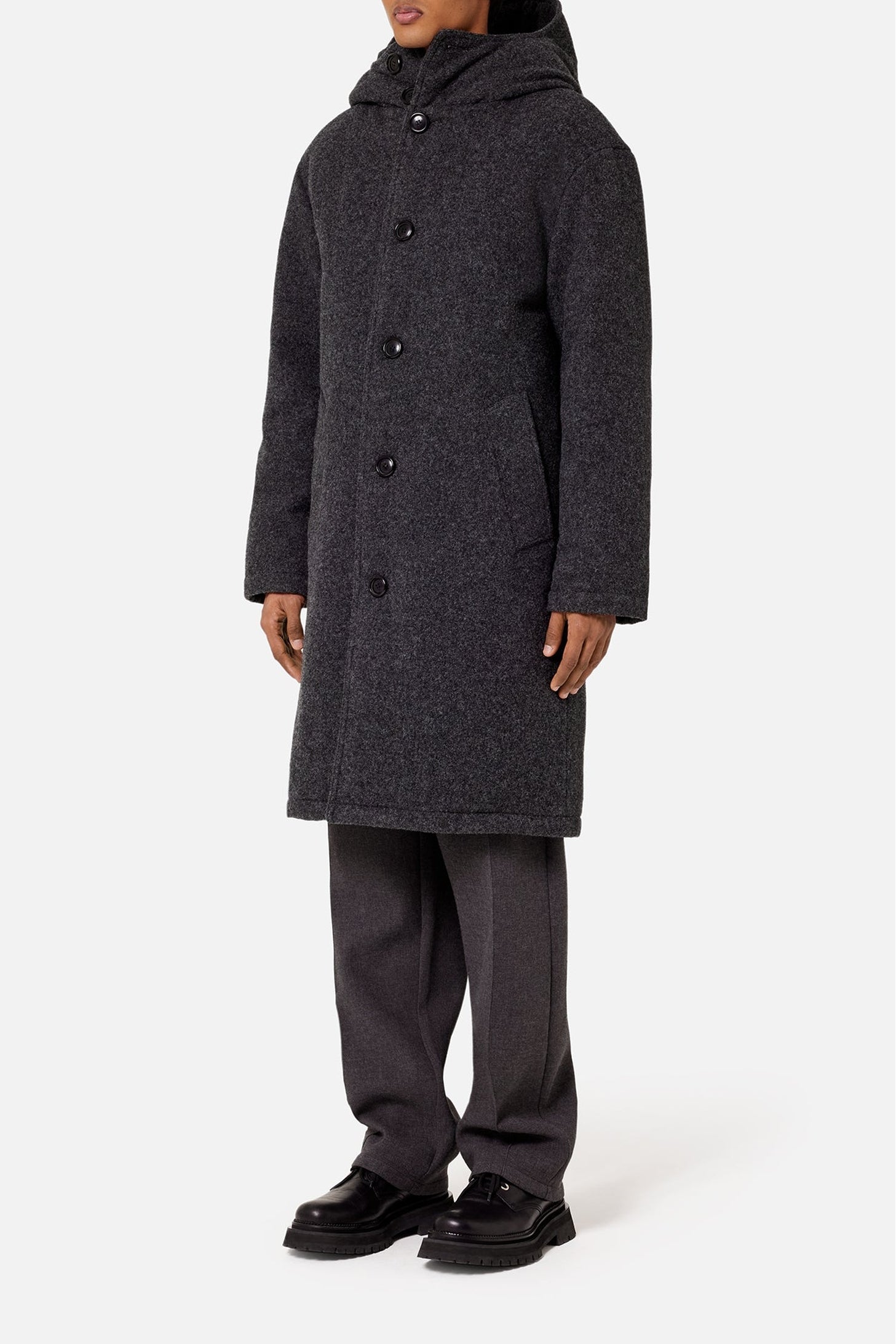 Manteau matelassé à capuche en laine - Grey