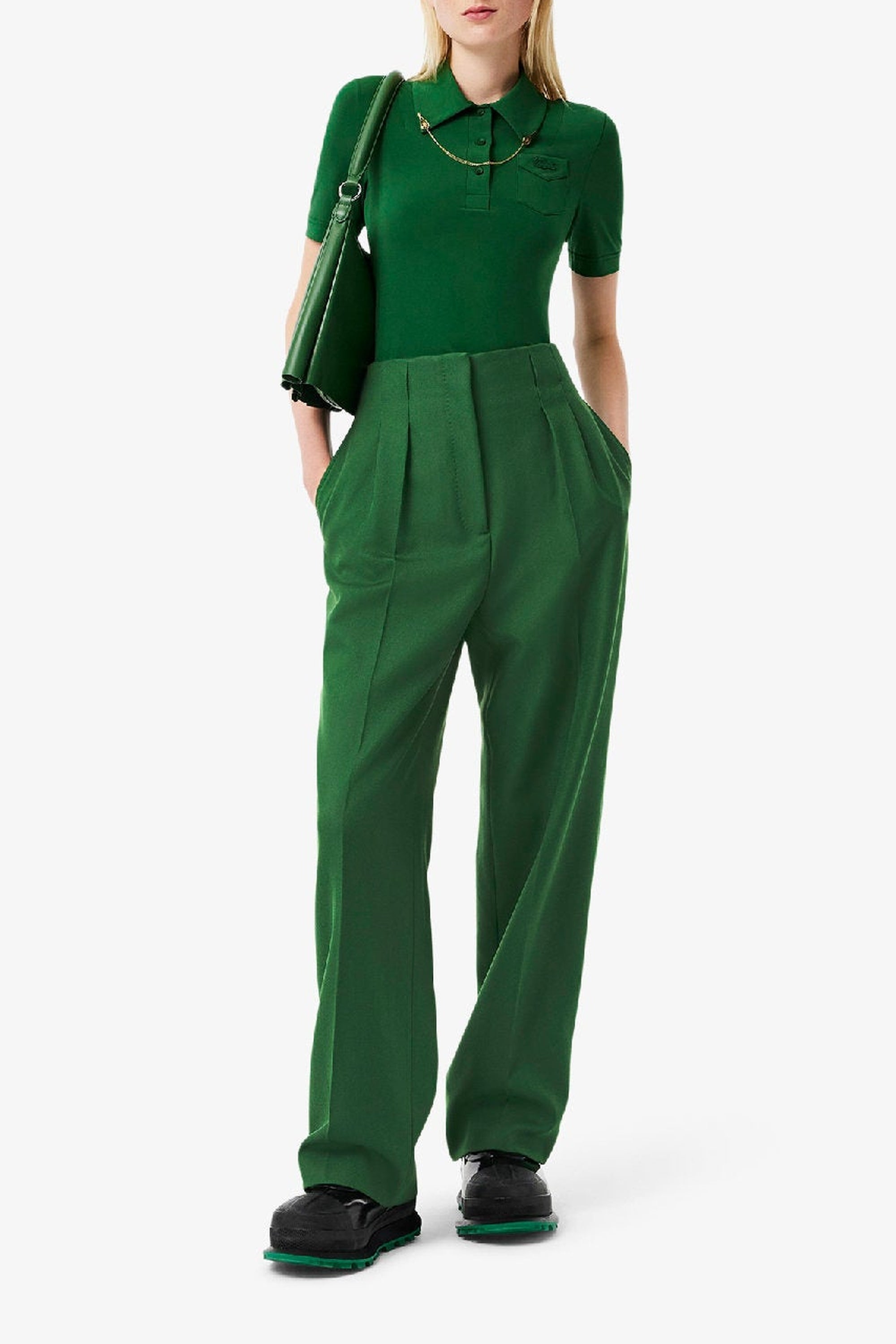 Pantalon taille haute en laine - Vert