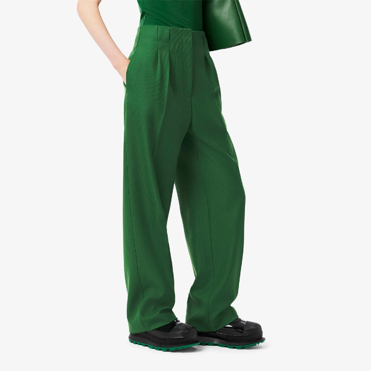 Pantalon taille haute en laine - Vert