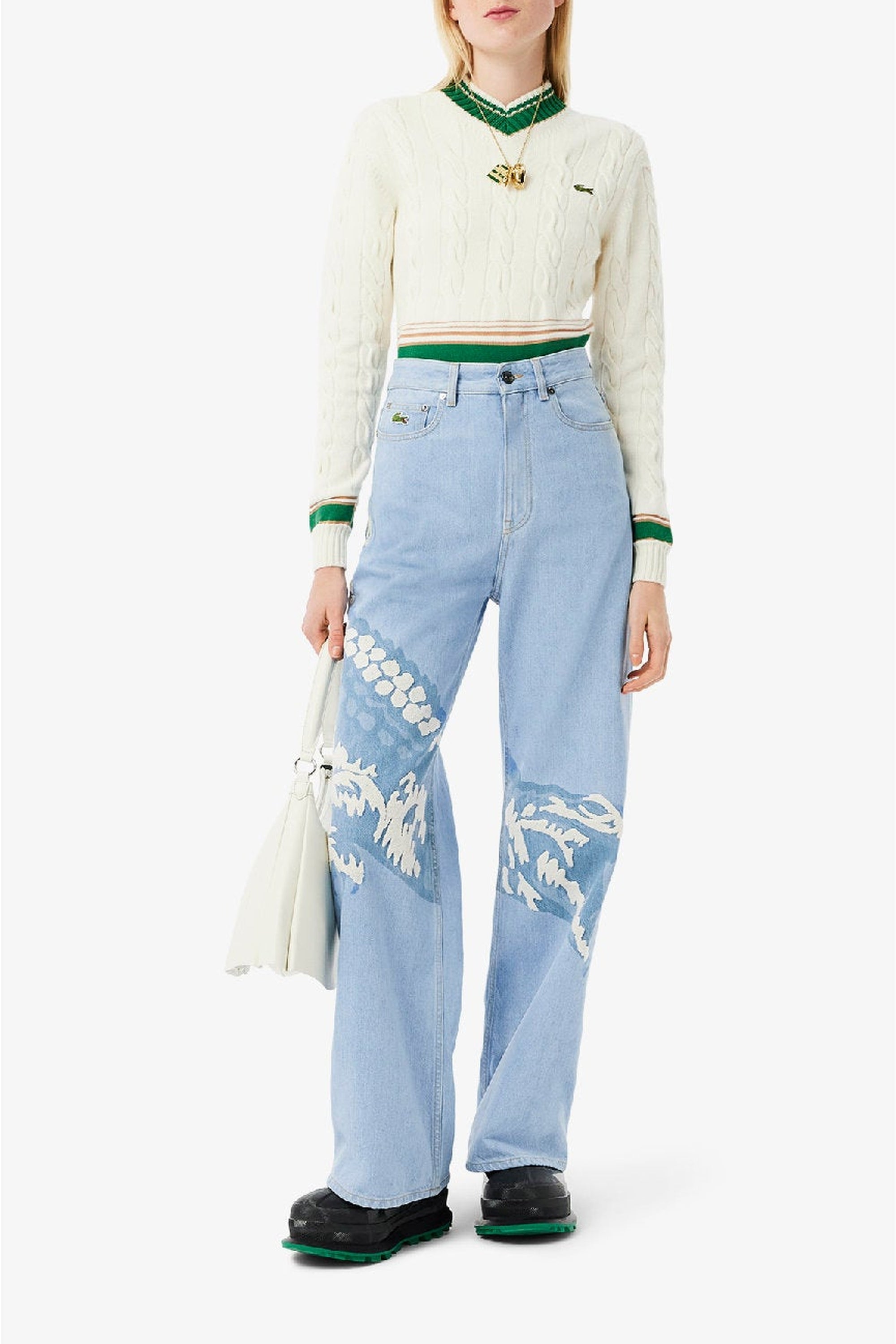 High-waisted denim trousers - Washed Bleach