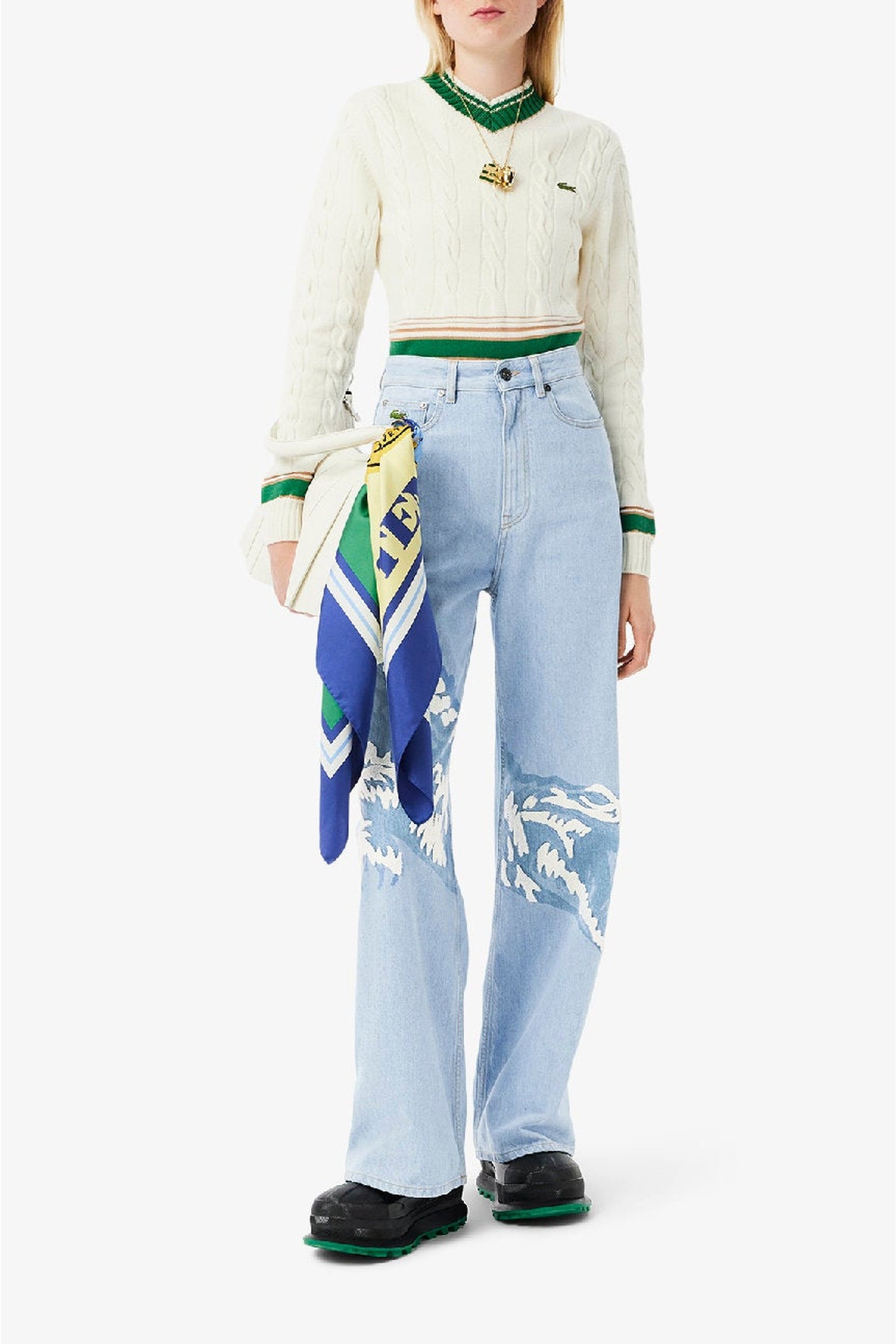 High-waisted denim trousers - Washed Bleach