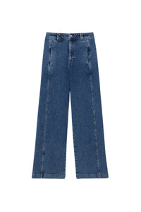 Pantalon large taille haute en denim - Medium Blue Used