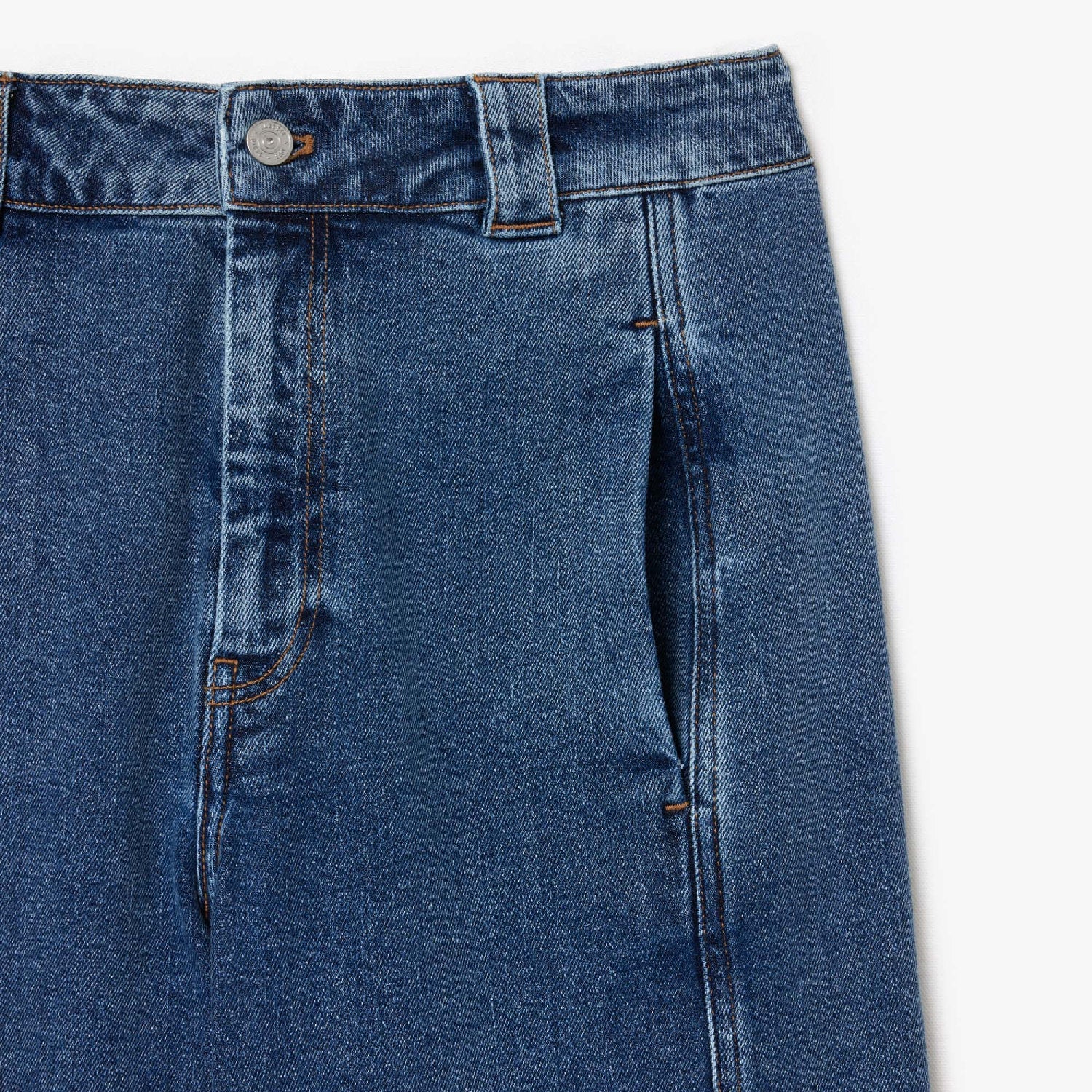 Pantalon large taille haute en denim - Medium Blue Used